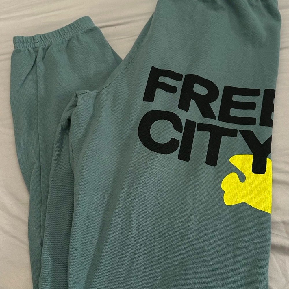 Freecity sage Green Joggers with Black and Yellow Accents